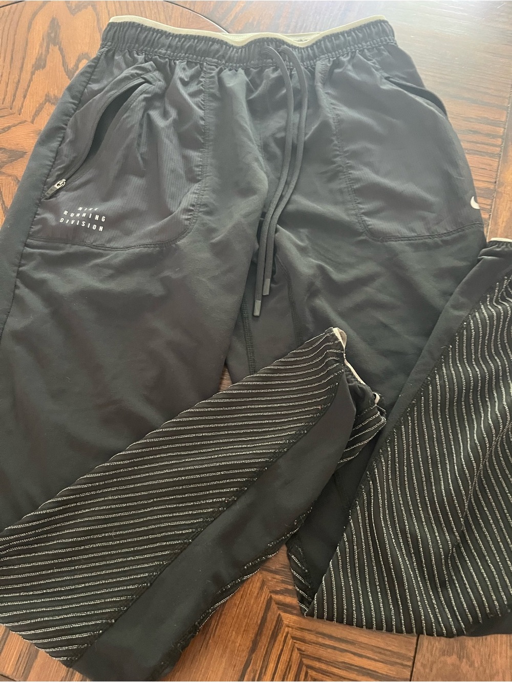 Nike Dri-FIT Running Men's Black Track Pants S Drawstring Zip Pockets # 497
